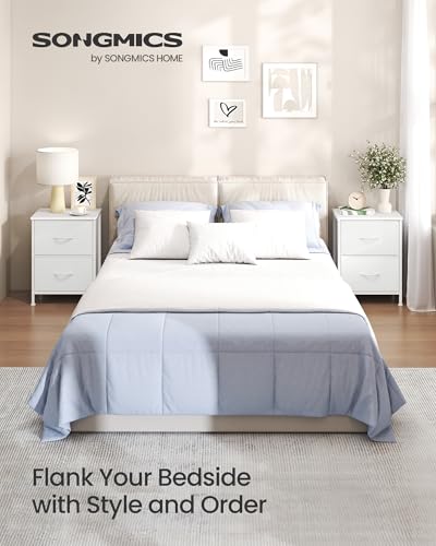 SONGMICS Dresser for Bedroom, Chest of Drawers, Nightstand, Steel, MDF, 2 Non-Woven Fabric Drawers, Storage Organizer Unit, Closet, Entryway, Cloud White and Snow White ULGS312W01S SONGMICS