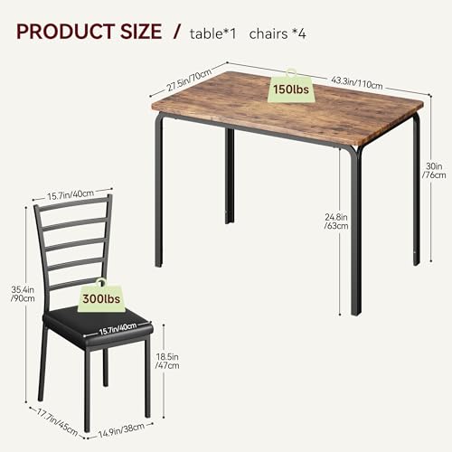 Garvee 5-Piece Kitchen Dining Room Table Chair Set for Small Space, Indoor Modern Dinette Set for 4, Square Dinner Table Set for Dinette, Breakfast (Retro Brown) Garvee