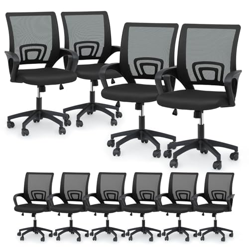 Magshion Ergonomic Office Chair 10 Pack, Mid-Back Mesh Desk Chair, Adjustable Swivel Computer Chair with Lumbar Support & Breathable Backrest for Gaming, Work, Study, 300 Lbs Capacity, Black Magshion