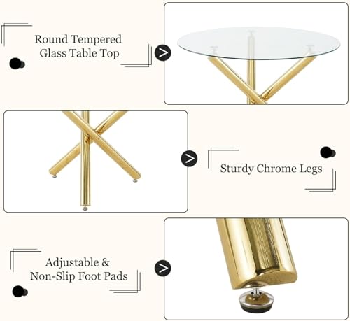 HAIZAO Gold Round Glass Dining Table Set for 4, 36'' Small Modern Kitchen Table Set with 4 White Gold Boucle Upholstered Dining Chairs, 5 Piece Luxury Dining Room Set, Easy Assemble HAIZAO
