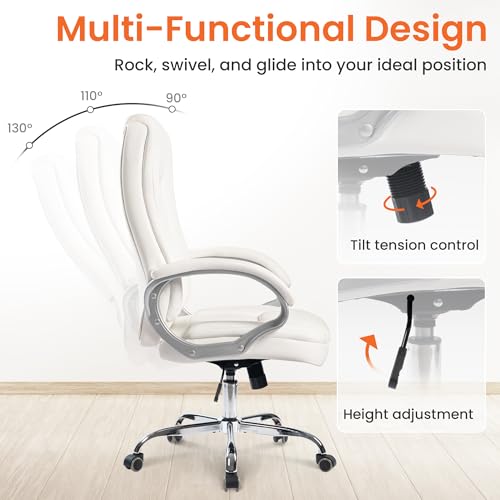 NEO CHAIR Office Desk Ergonomic Gaming Chair High Back Adjustable Computer Chair with Wheels and Lumbar Support Comfy Leather Executive Swivel (White) NEO CHAIR