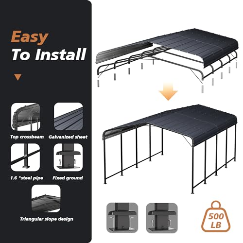 HOMPUS 10x20 FT Metal Carport, Enhanced Base Oversized Garage Carports, Heavy Duty Canopy with Galvanized Steel Roof, Outdoor Shelter Shade for Car, Boats and Tractors HOMPUS