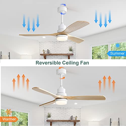 Sofucor 52 Inch Ceiling Fan with Lights Modern Wood Ceiling Fan Remote Control Dimmable LED Light 3 Blades Reversible DC Motor for Farmhouse Bedroom Living Room Patio with Cover(Burlywood) Sofucor