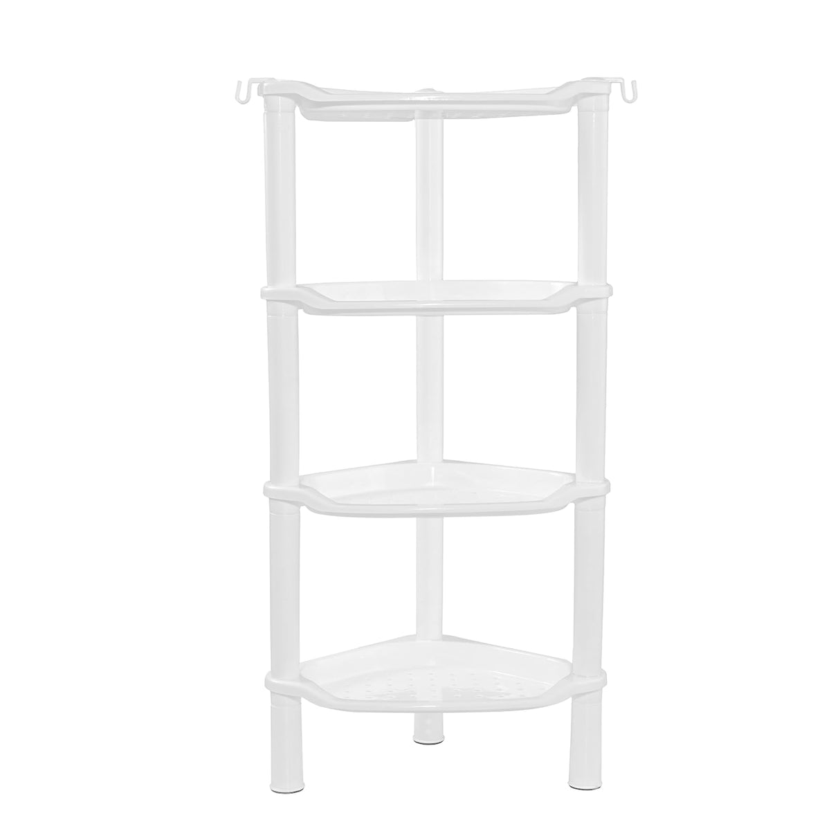 4 Tier Corner Shower Caddy, Rustproof, Plastic Shower Organizer for Bathroom, Bathtub, Shower pan, Bath Accessories Shower Caddies, 13.5 x 10 x 33.5 Inches, White (Round Slot White 4 Tier) SLZBCY