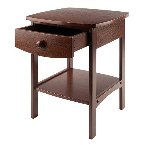Winsome 22 x 18 x 18-Inch Wood Curved End Table/Night Stand With One Drawer, Brown (94918) Winsome