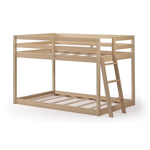 Grain & Grove Bear Twin Over Twin Bunk Bed, Low Bunk Bed Frame for Kids, Bunk with Ladder, Guardrail and Slats, No Box Spring Required, Oak Embossed Natural Grain & Grove