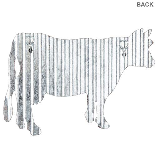 Everydecor Cow Galvanized Metal Wall Art Decor - Corrugated Rustic Metal Hanging Sign Farm Animals Cow Silhouette Kitchen Fence Decor Everydecor