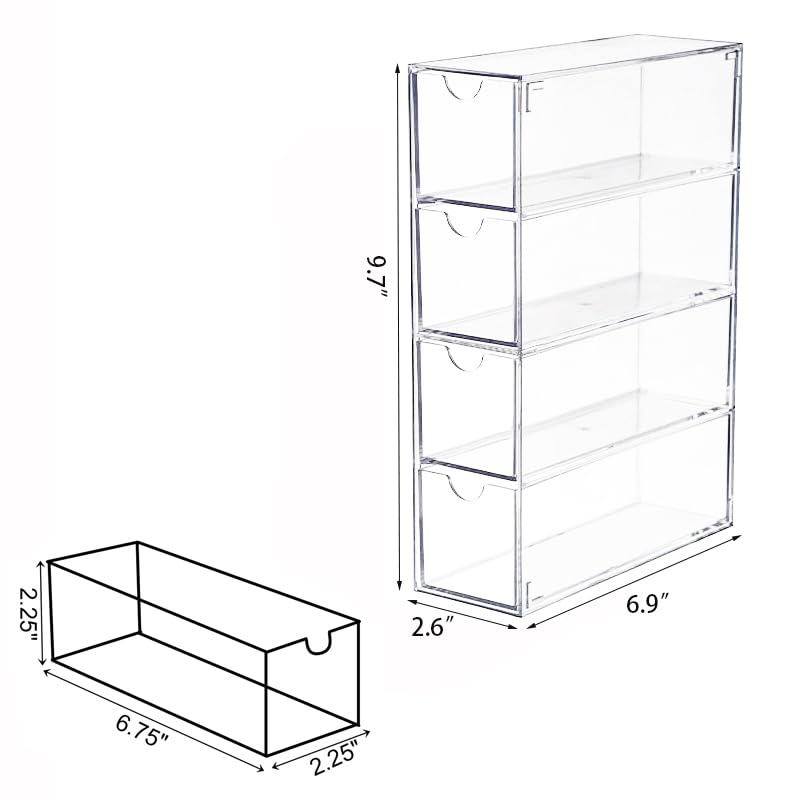 Nicunom 2 Pack Sunglasses Organizer Acrylic, Clear Eyeglasses Case with 4 Drawers, Eyewear Storage Display Case, Stackable Eyeglasses Holder for Women & Men Eyewear Nicunom