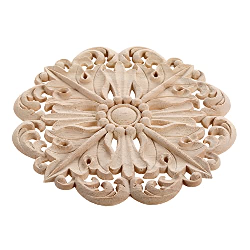 MUXSAM Retro Wood Carved Onlays Appliques, Round Solid Woodcarvings Center Decals for Closet Door Cabinet Drawer Wall Ceilling Dresser Wardrobe MUXSAM