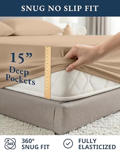 LANE LINEN 100% Organic Cotton Sheets Set, Long- Staple Percale Weave Ultra Soft Best- Bedding Sheets for Bed, GOTS Certified, Fits Mattress Upto 15inch Deep Pocket (King, Taupe) LANE LINEN