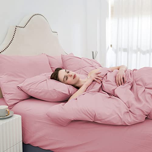 Ubauba 7pc Full Size Comforter Set with Sheets, Pinched Pleat 7 Piece Bed in a Bag Blush Bed Set with Comforter, Pintuck All Season Bedding Sets (Pink,Full) Ubauba