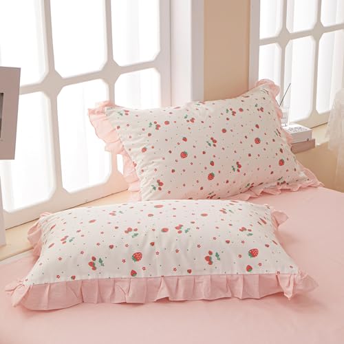 EAVD French Style Garden Pink Floral Comforter Set Full Girls Fluffy Soft Microfiber Chic Shabby Floral Bedding Set with 2 Pillowcases Fresh Ruffled Botanical Comforter Set for All-Season EAVD
