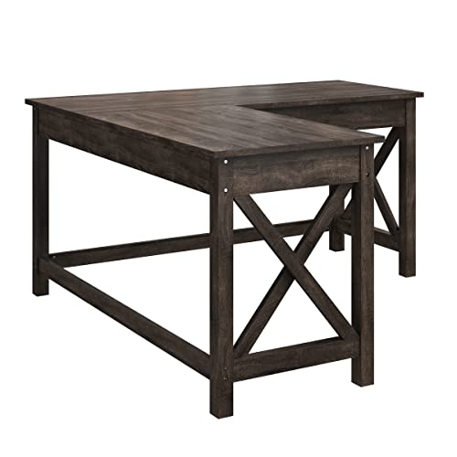 Lavish Home L-Shaped Computer Desk with X-Pattern Legs for Home Office, or Craft Table, 59", Dark Gray Lavish Home