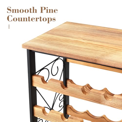 48 Bottles Floor Wine Rack with Wood Top, Freestanding Wine Bottle Organizer Shelf, Wobble-Free 8 Tier Wine Display Storage Stand for Kitchen Pantry, 25.2''L x 10.7''W x 47.2''H Sonyabecca