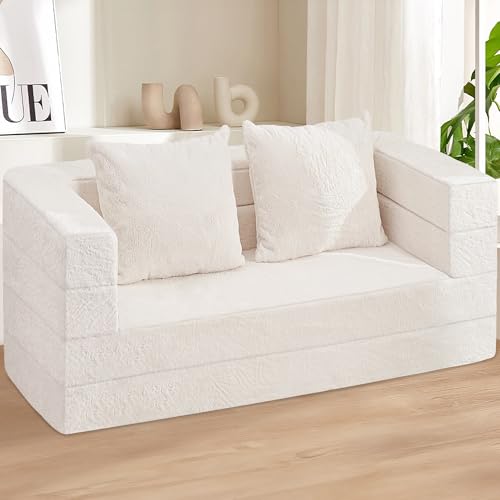 Cansunna Futon Sofa Bed with Pillow, 3-in-1 Sleeper Sofa Bed with Removable Cover, Convertible Floor Sofa Bed, No Assembly Boneless Couch for Living Room, Bedroom Cansunna