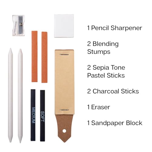 KINGART 13-Piece Sketching & Drawing Set – Complete Artist Kit with Graphite, Charcoal & Pastel Pencils, Blending Tools & Eraser in Portable Case – Art Supplies for Beginners & Professional Artists KINGART