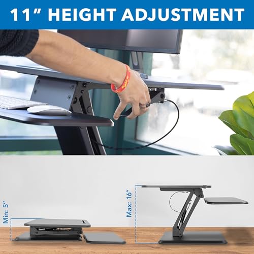 Mount-It! Standing Desk Converter, Compact 25" Sit Stand Desk Riser with Gas Spring Lift, Adjustable Height Desktop Riser for Laptop, Monitor, and Keyboard, Small Home Office Desk Converter Mount-It!
