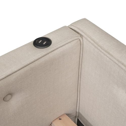 Daybed Upholstered Queen Size with Trundle and USB, L-Shaped Sofa Bed, Linen Tufted Platform Bed (Beige) Bellemave