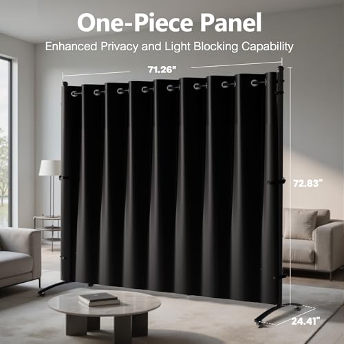 Phonjoroo Room Divider, Curtain Privacy Screen with 360°Lockable Wheels 6FT Portable Room Divider Panel Freestanding Partition Divider Screen for Separator Wall Divider Bedroom Office (Black) Phonjoroo