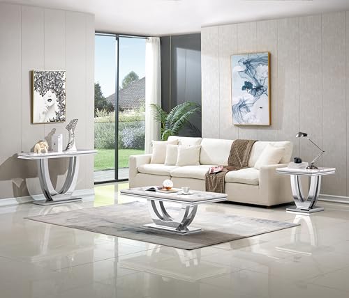 Maotifeys 47" Marble Console Table Modern White Faux Marble Entryway Table with U-Shape Silver Mirrored Stainless Steel Base Luxury Accent Sofa Table for Living Room Hallway Corridor Table Maotifeys