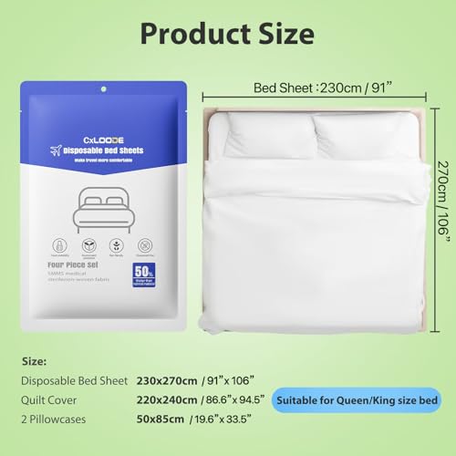 CxLoode 2 Pack Disposable Bed Sheets for Hotel, Portable Bedspread, Disposable Bedding Set with 2 Bed Sheet 2 Quilt Cover and 4 Pillowcase for Travel CxLoode