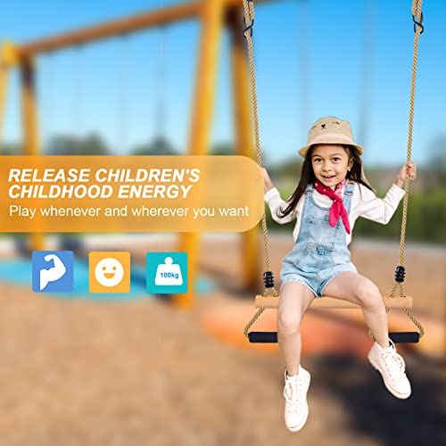 Wooden Trapeze Swing Bar with Gym Rings for Children's Swing Set Indoor Outdoor Garden,Yard,Playground YAERSI