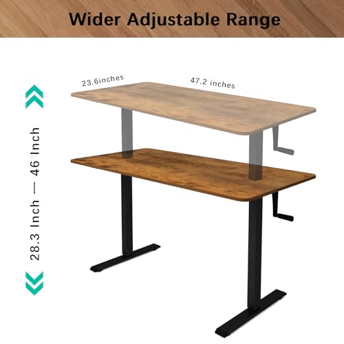Whole Piece Manual Standing Desk Adjustable Height with Lockable Casters- Hand Crank Stand up Desk with Wheels, Mobile Sit to Stand Workstation with Handle iWkstation