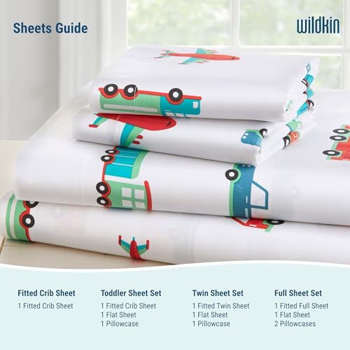 Wildkin 100% Cotton Full Sheet Set – Soft & Cozy Bed Sheets - Trains, Planes, and Trucks Wildkin