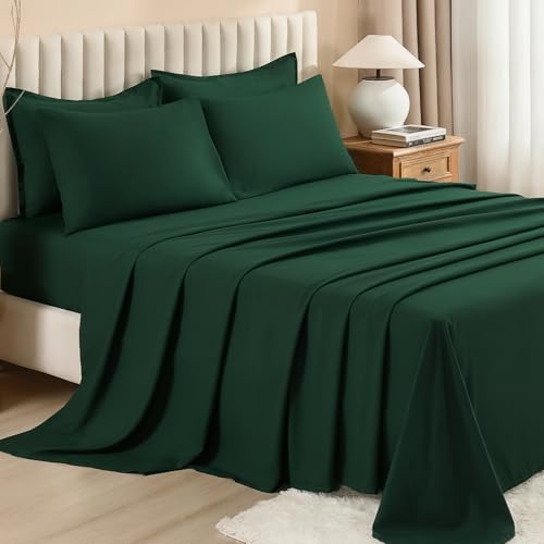 Litanika Queen Comforter Set Dark Emerald Green - 7 Pieces Bed in a Bag Queen Bedding Comforter Sets, Solid Lightweight Bed Set with Comforter, Sheets, Pillowcases & Shams Litanika