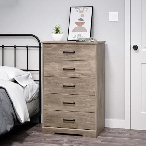 Prepac Dresser for Bedroom, Chest 5 Drawers, 18.5" D x 27.5" W x 43.5" H, Rustic Brown Prepac