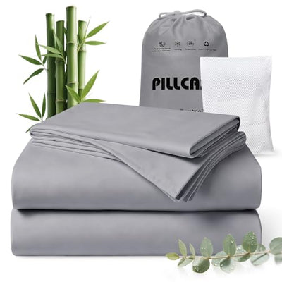 Luxury Organic Tencel & Viscose from Bamboo Cooling Sheet Set,Silky Soft Lyocell Sheets with Deep Pocket, Hypoallergenic & Breathable Bedding with Pillowcases (Gray, King)