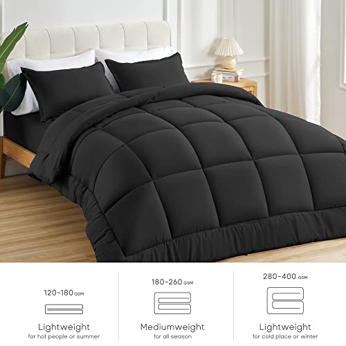 Sonive Full/Queen Comforter,Quilted Duvet All Season Down Alternative Bedding Duvet Insert Soft Fluffy Breathable Microfiber 200gsm with 8 Corner Tabs Easy Care Black Sonive