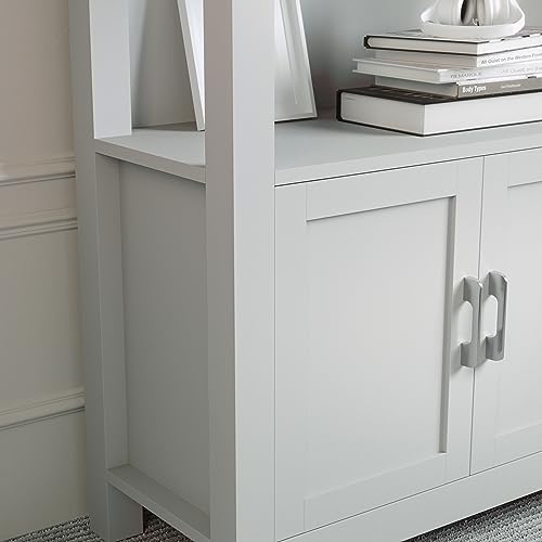 Martha Stewart Hutton Four Tier Shaker Bookcase with Storage Cabinet in Gray with Brushed Nickel Hardware Martha Stewart