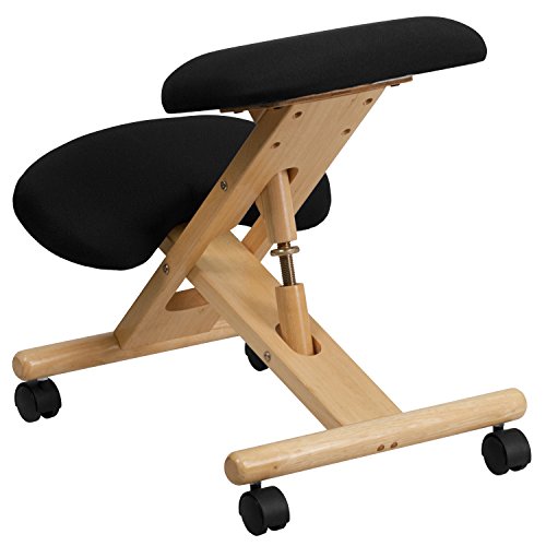EMMA + OLIVER Mobile Wooden Ergonomic Kneeling Office Chair in Black Fabric EMMA + OLIVER