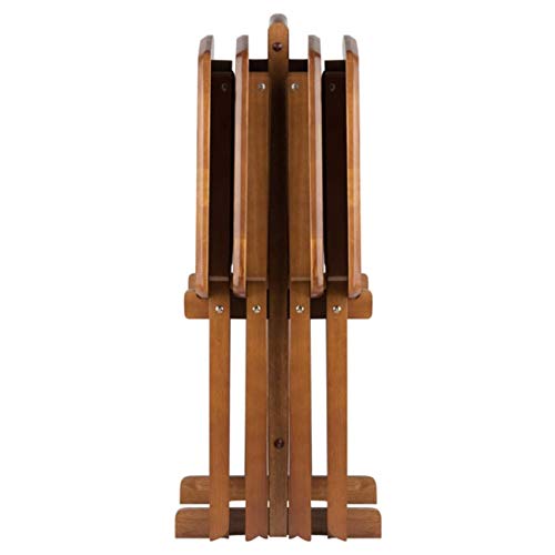 Ergode Wood Dylan 5-Piece Snack Table Set - Folding Solid Wood Teak Finish - includes 4 Snack Tables and Storage Stand, Space-Saving Design, Perfect for TV Meals and Outdoor Use Ergode