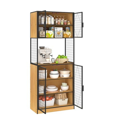 VECELO 72in Tall Kitchen Pantry Cabinet with Doors and Shelves, Large Freestanding Storage Cupboard with Countertop Hutch for, Oak