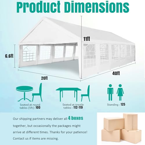VOYSIGN Party Tent 20X40ft Heavy Duty Large Outdoor Canopy White Event Shelter Gazebo Carport for Parties Wedding VOYSIGN