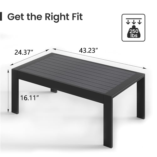 All-Weather Aluminum Outdoor Coffee Table, Modern Coffee Table for Outside, Rectangle Patio Coffee Table for Balcony Garden, Black Kiss the Water