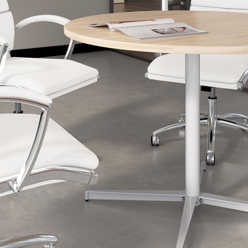 Bush Business Furniture 42-inch Round Conference Table with Metal Base, Circular Meeting Room Desk for 4 Users, Natural Elm Bush Furniture