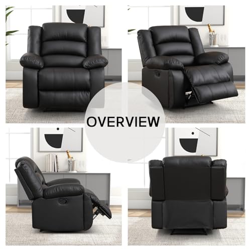EBELLO Manual Recliner Chair, Faux Leather Reclining Chair with Hidden Cup Holders, Overstuffed Armrests and Back, Manual Single Sofa for Adult, Black
