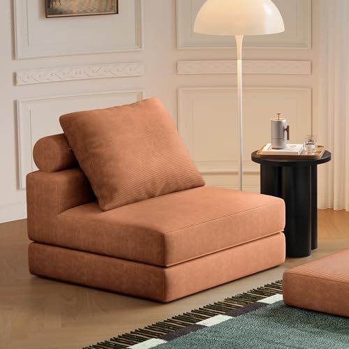 Lumbershed Folding Sofa Bed, 3-in-1 Convertible Sleeper Chair Bed with Pillows, Foldable Floor Couch with High-Density Foam, Futon Small Boneless Couch for Living Room Bedroom Lounge, Single, Brown Lumbershed