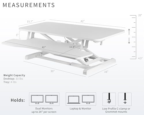 VIVO 42 inch Desk Converter, K Series, Height Adjustable Sit to Stand Riser, Dual Monitor and Laptop Workstation with Wide Keyboard Tray, White, DESK-V042KW VIVO