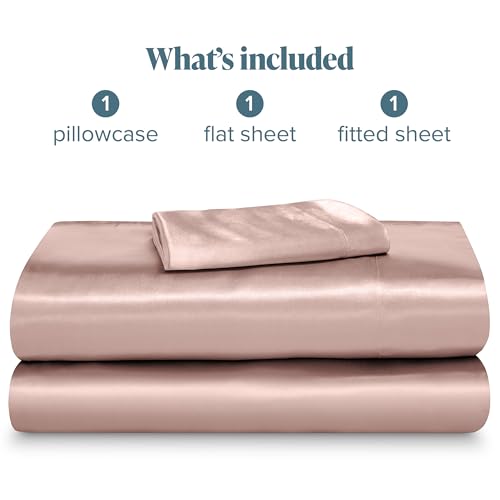 Bare Home Poly Satin Sheet Set - Twin Extra Long - Luxury Soft and Smooth Satin - for Hair and Skin - Breathable - Similar to Silk - Deep Pocket up to 15” - Bedding Sheet Set (Twin XL, Blush) Bare Home