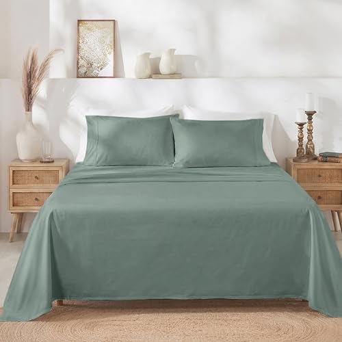 California Design Den Queen Sheet Set - Soft 400 Thread Count Sateen, Natural 100% Cotton Sheets, Deep Pockets with All Around Elastic for a Snug Fit, Durable Bedding Set - Sage Green California Design Den