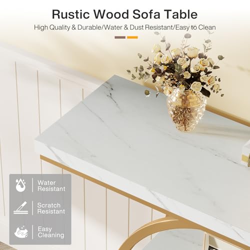 Tribesigns 41.3" Console Table, Industrial 4-Tier Sofa Entryway Table with Circle Base, Narrow Wood Accent Tables with Storage Shelves for Living Room, Hallway, Foyer, White Gold Tribesigns