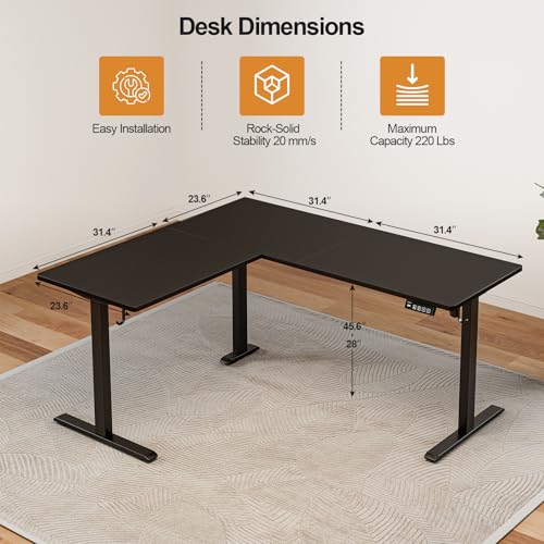 Grandder 63 x 55 Inch L Shaped Standing Desk, Electric Height Adjustable Corner Stand Up Desk, Sit Stand Corner Table Home Office Table, Black Top Black Frame Grandder