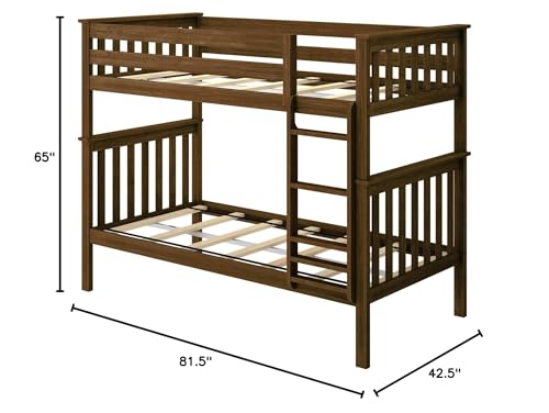 Max & Lily Bunk Bed Twin over Twin, Solid Wood Bunk Bed Frame with Ladder for Kids, 14" Safety Guardrails, Easy Assembly, No Box Spring Needed, Walnut Max & Lily