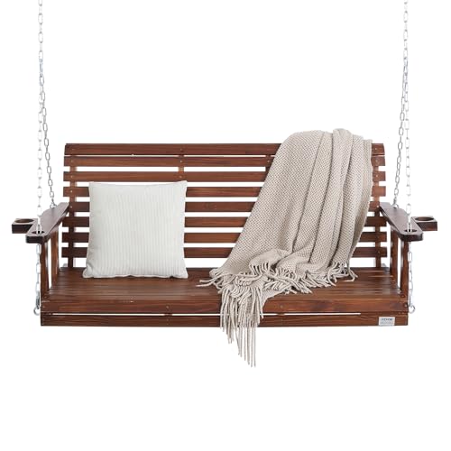 VEVOR Wooden Porch Swing 5.5 ft, Patio Bench Swing for Courtyard & Garden, Upgraded 880 lbs Strong Load Capacity, Heavy Duty Swing Chair Bench with Hanging Chains for Outdoors, Brown VEVOR