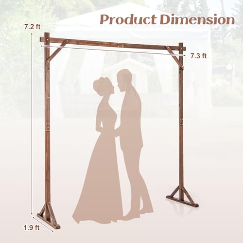 S AFSTAR 7.2FT Square Wedding Arch Frame Wooden, Balloon Floral Arch Stand W/Triangular-Shaped Base, 4 U-shaped Stakes, Indoor Outdoor Wood Arbor Backdrop Stand for Wedding Ceremony Party S AFSTAR