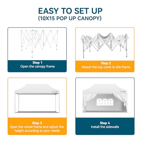 Hoteel 10x15 Pop Up Canopy Tent Heavy Duty with 4 Sidewalls, Waterproof Party Tent, Easy Set-up Commercial Instant Tents with Roller Bag & Sandbags, Hexagonal Leg (1-Year Warranty) Hoteel